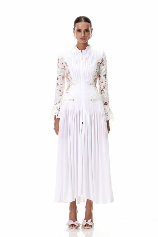 Caesarius Embroidered Ruch Lace Maxi Dress