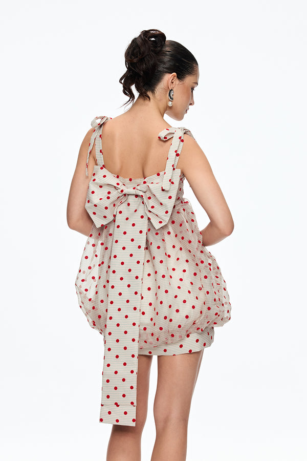 Caja Dot Grid Bow Mini Dress