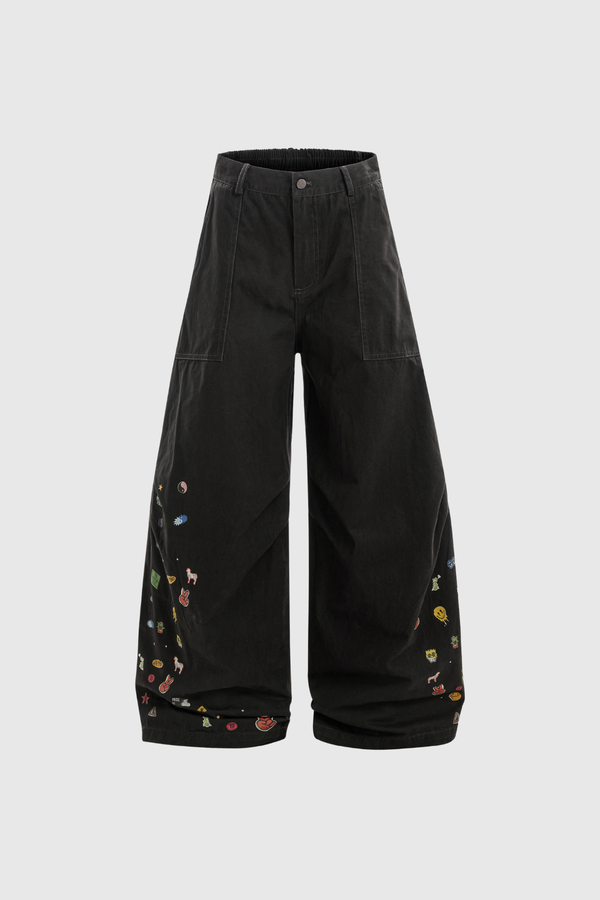 Callinicus Print Wide Leg Jeans In Black