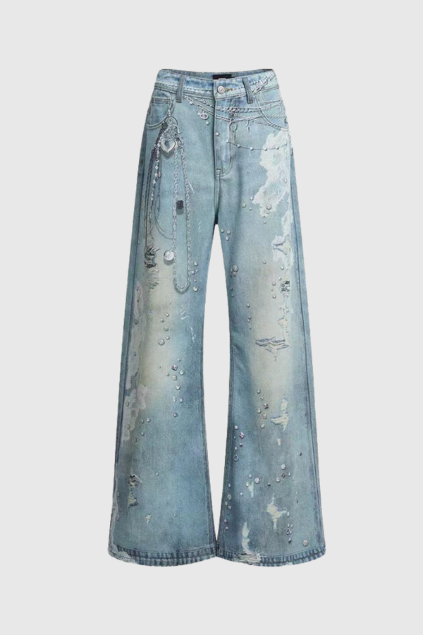 Calvagh Lace Print Wide Leg Jeans