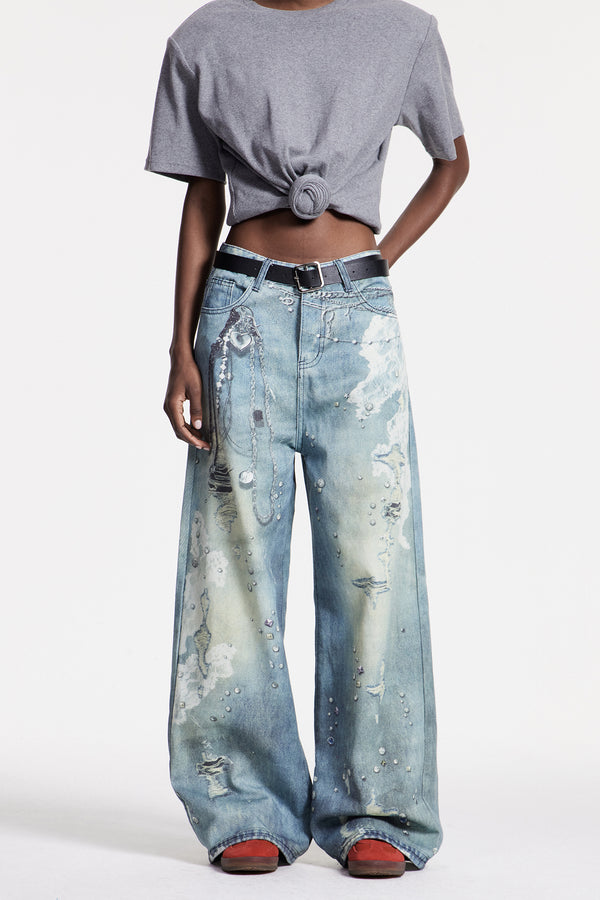 Calvagh Lace Print Wide Leg Jeans