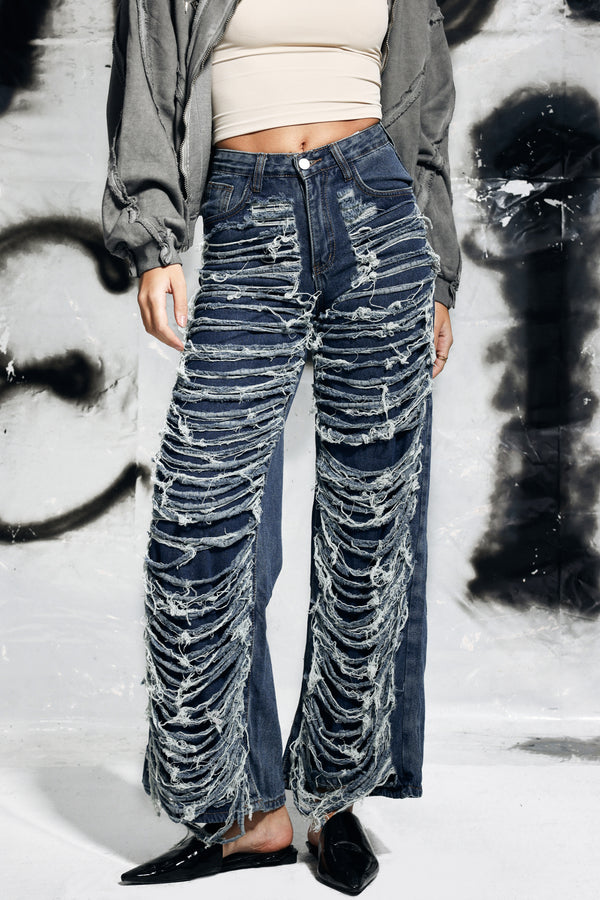 Campbell Torn Fringe Jeans In Blue