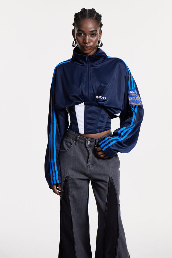 Capricia Stripe Lace Up Top In Blue