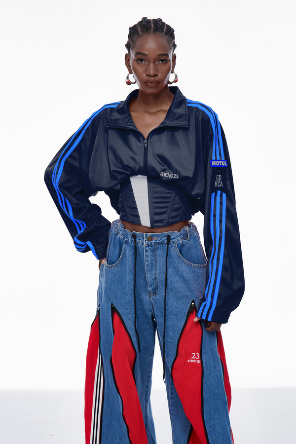 Capricia Stripe Lace Up Top In Blue