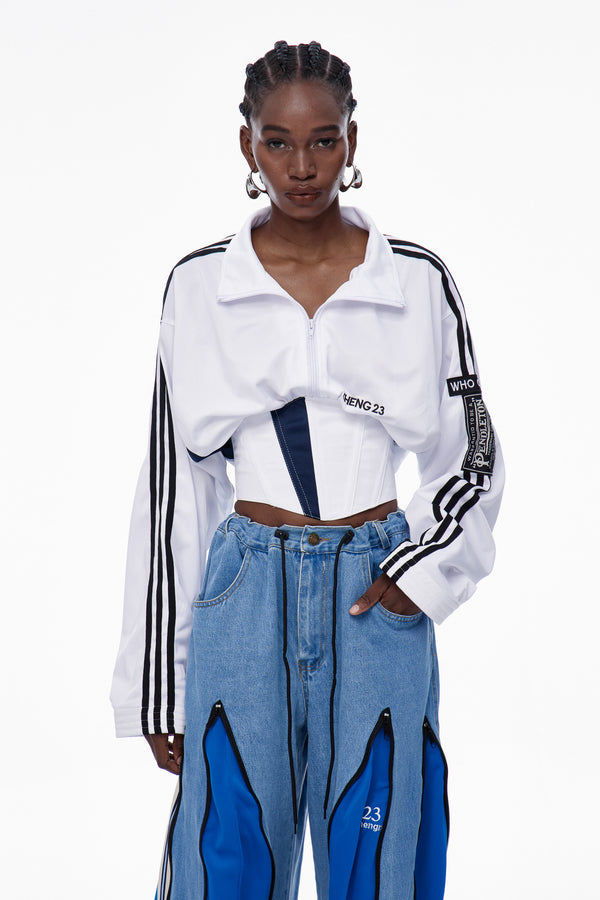 Capricia Stripe Lace Up Top In White