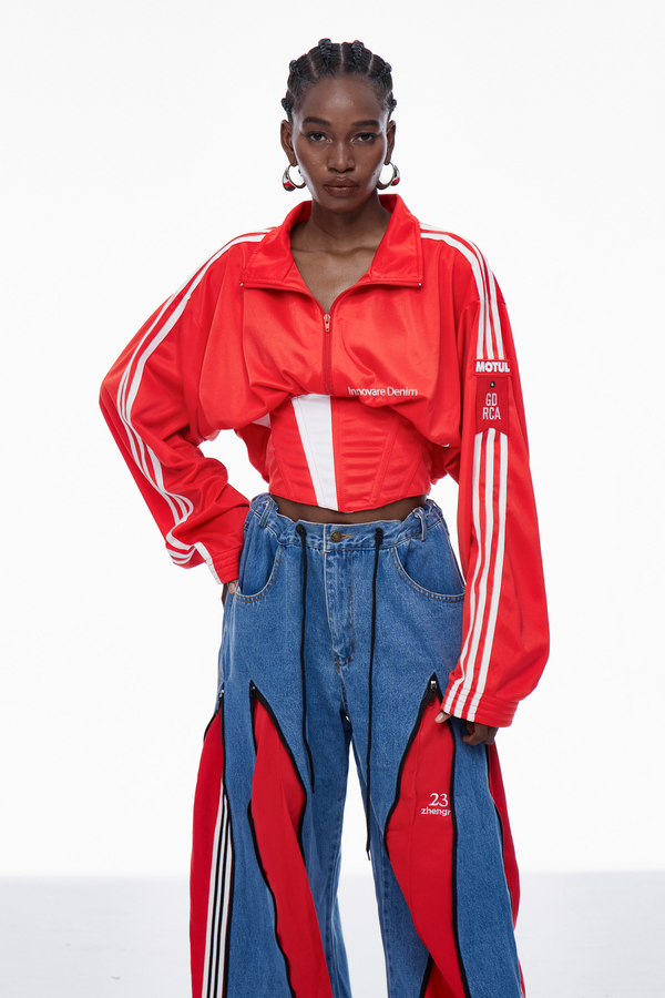 Capricia Stripe Lace Up Top In Red