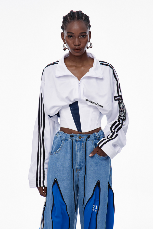 Capricia Stripe Lace Up Top In White