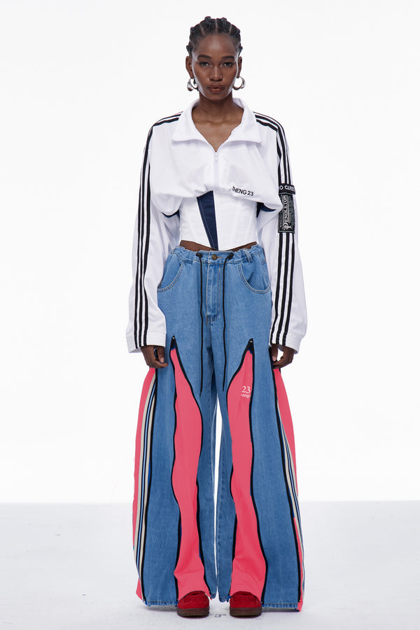 Caprina Deconstruct Zipper Jeans In Pink