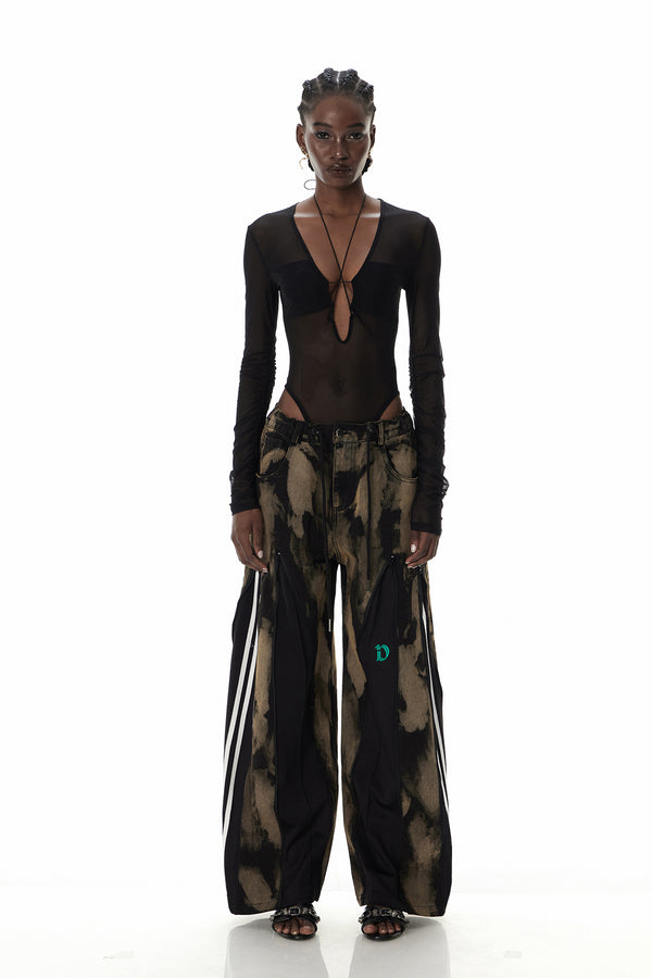 Caprina Zipper Tie Dye Jeans In Black