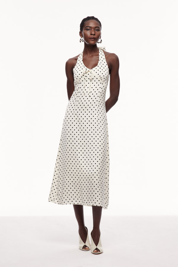 Cavad Dot Halter Neck Maxi Dress