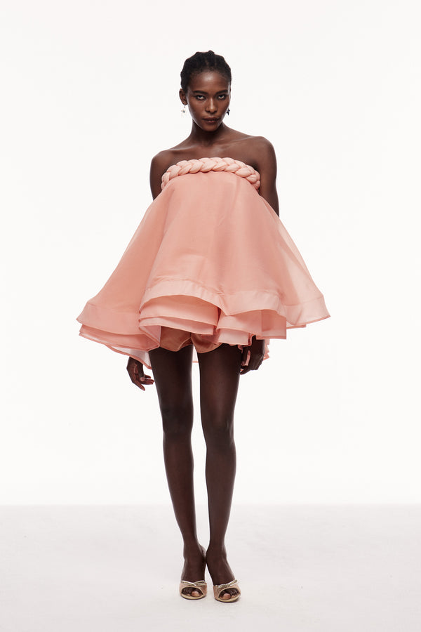 Cebrail Ruffle Puffy Mini Dress In Pink