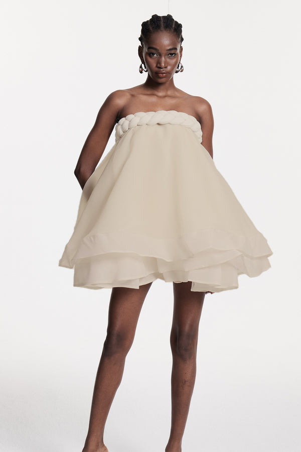 Cebrail Ruffle Puffy Mini Dress In White