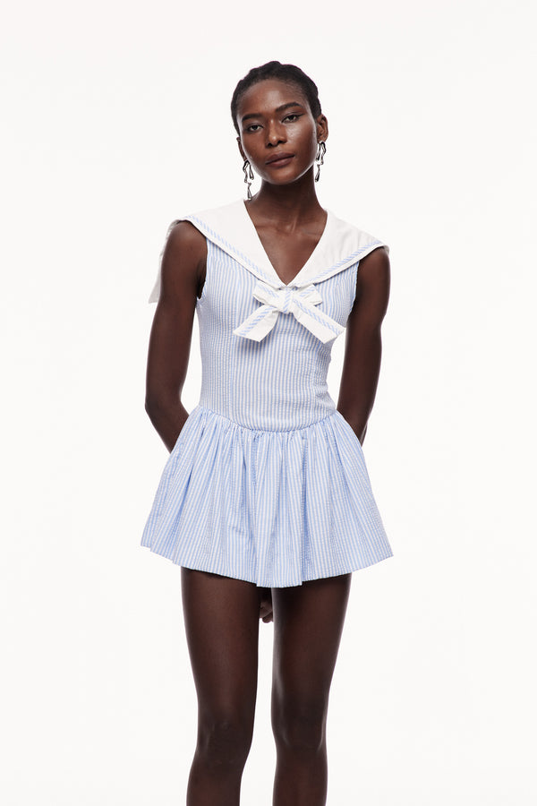 Cenhelm Stripe Bow Puffy Mini Dress