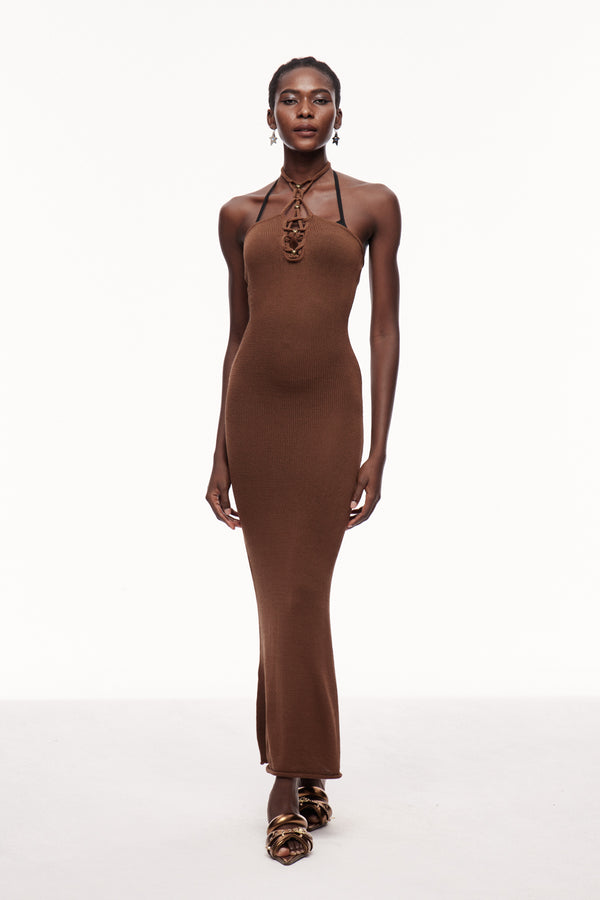Cenric Cutout Halter Neck Knit Maxi Dress