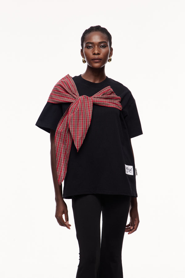 Cephalus Grid Bow T Shirt In Black