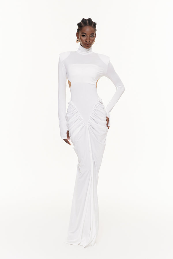 Cesarina Cutout Ruch Long Sleeve Maxi Dress