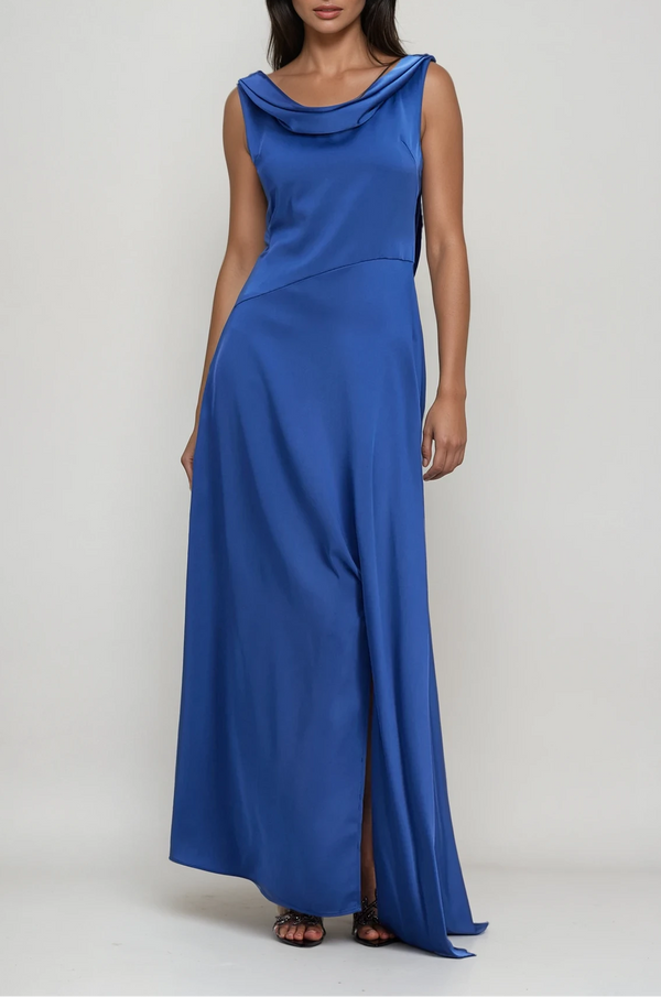 Charoula Bow Backless Satin Maxi Dress
