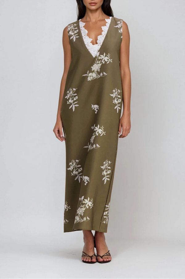 Chelo Lace V Neck Floral Maxi Dress
