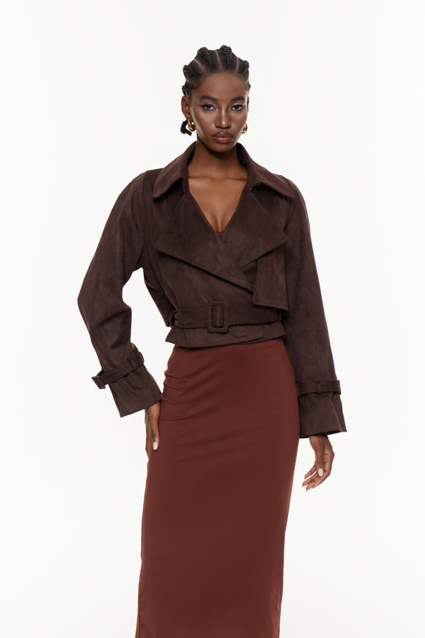 Chioma Lapel Buckle Suede Jacket