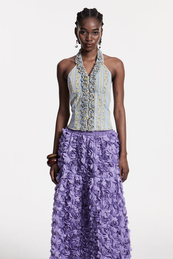 Chlodovech Ruffle Sleeveless Denim Top