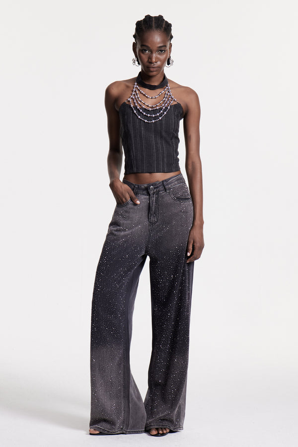 Chobin Rhinestone Hayley Jeans In Black