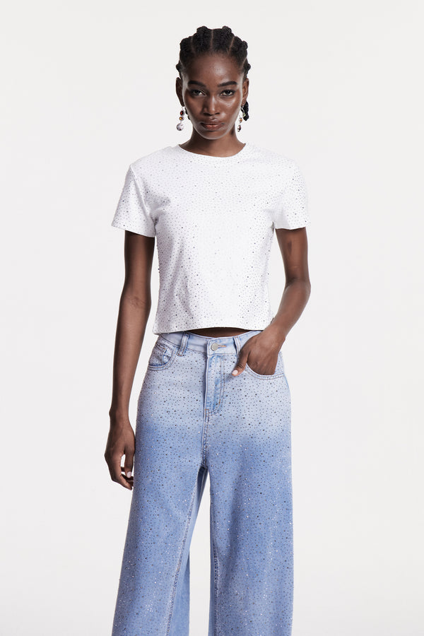 Chobin Rhinestone T Shirt In White