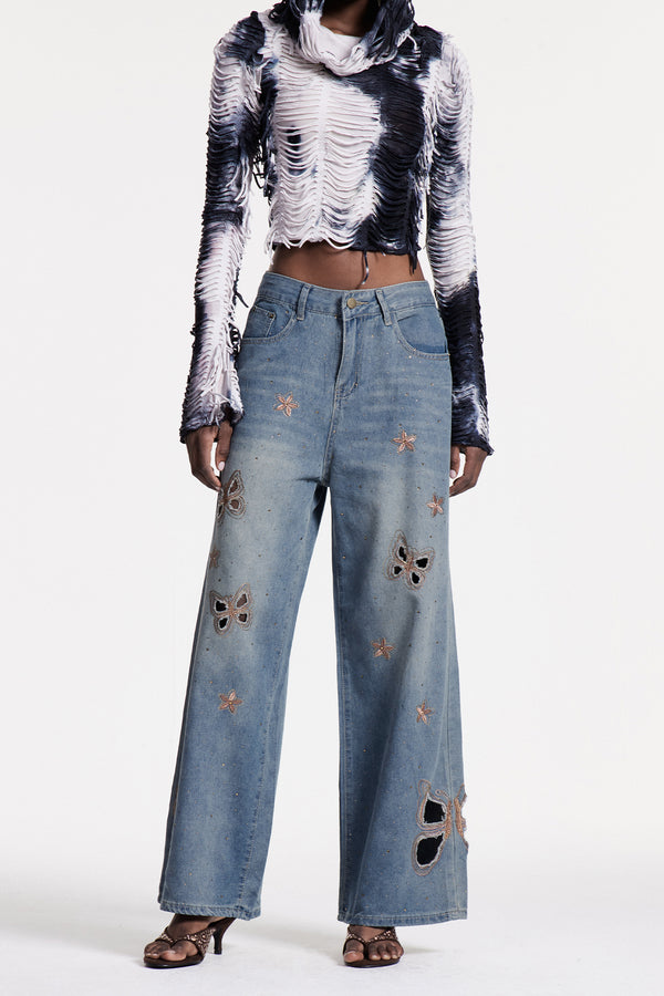 Christel Butterfly Embroidered Cutout Jeans