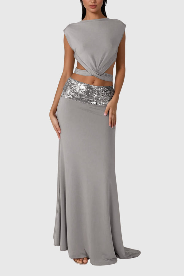 Chrysanta Sequin Cutout Skirt Set