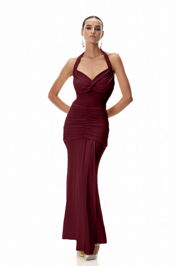 Čĭstimirŭ Halter Neck Tie Up Maxi Dress In Red