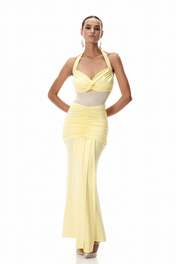 Čĭstimirŭ Halter Neck Tie Up Maxi Dress In Yellow
