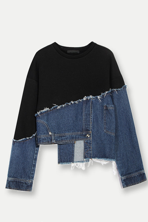 Clara Asymmetric Patchwork Denim Top