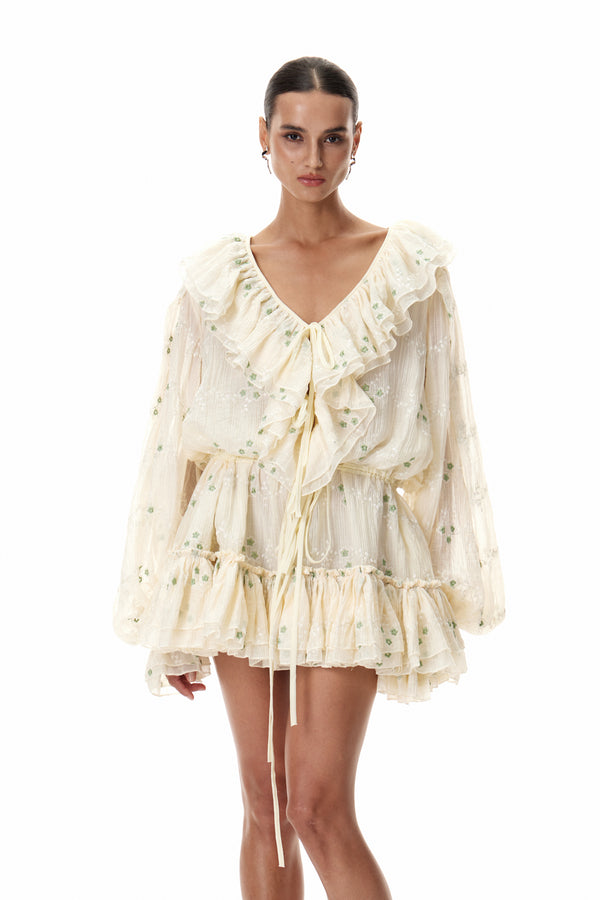 Claudia Balloon Sleeve Ruffle Mini Dress
