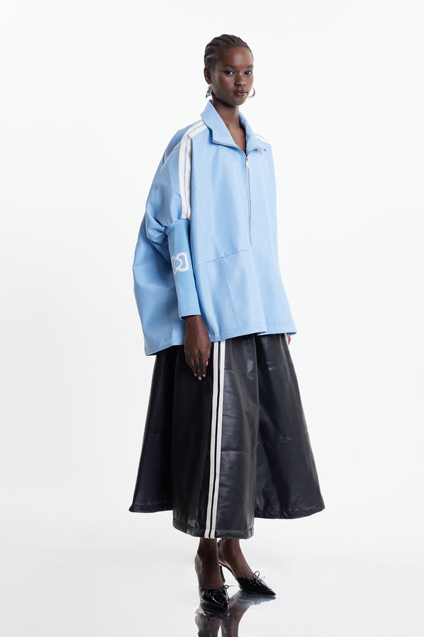 Condoleezza Stripe Leather Jacket In Blue