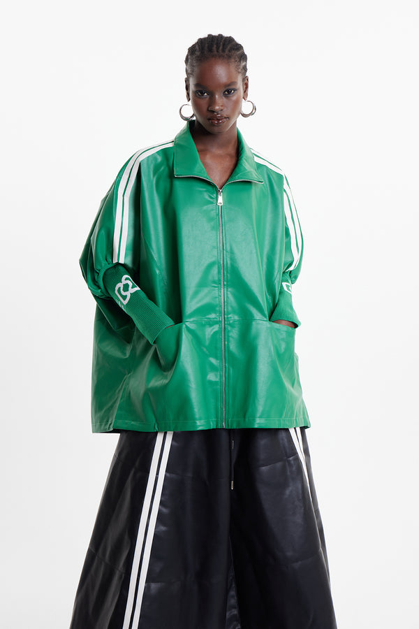 Condoleezza Stripe Leather Jacket In Green