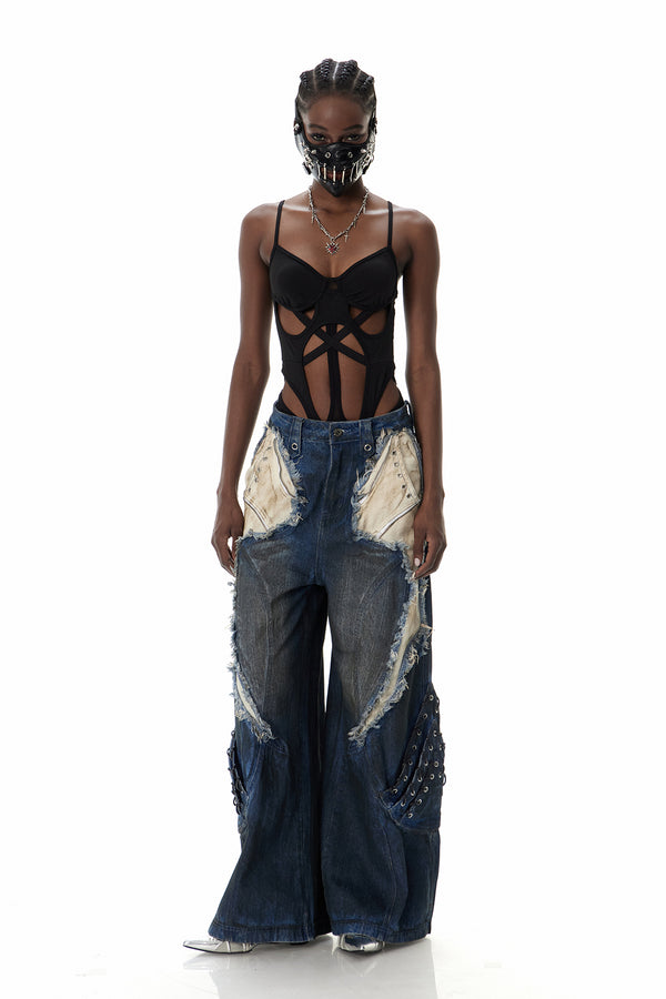 Courteney Deconstruct Fringe Jeans In Blue