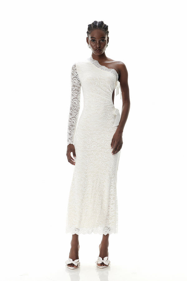 Crescencio One Shoulder Lace Cutout Maxi Dress