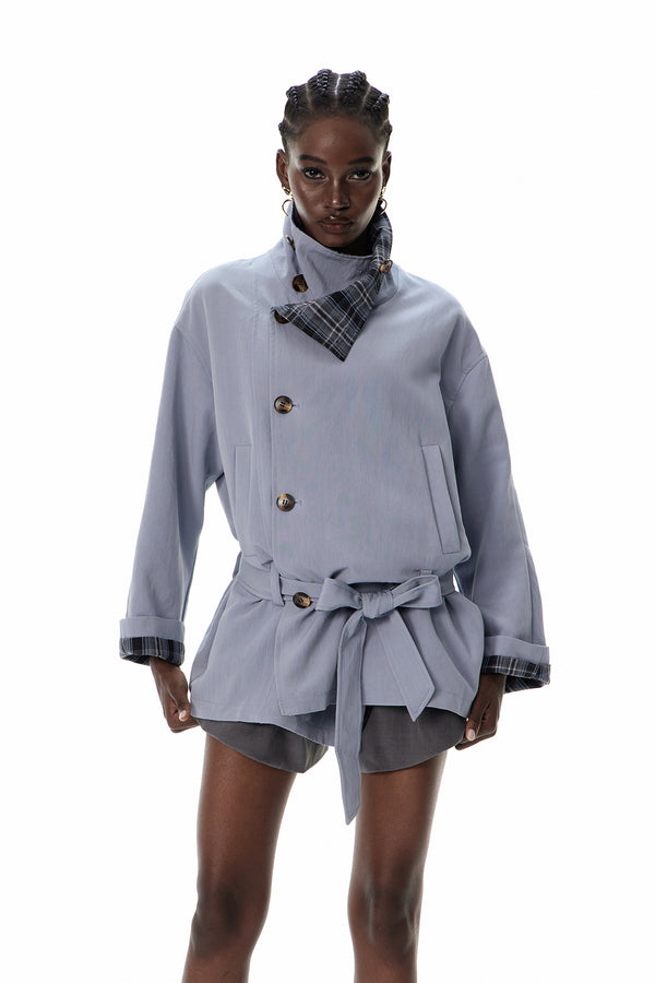 Crocifissa Grid Stand Collar Jacket
