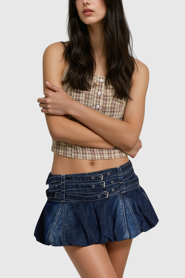 Dagfinnr Buckle Denim Mini Skirt