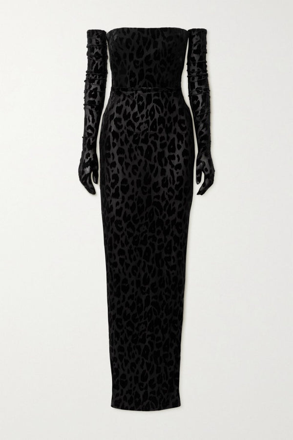 Daisy Leopard Print Bodycon Maxi Dress With Gloves