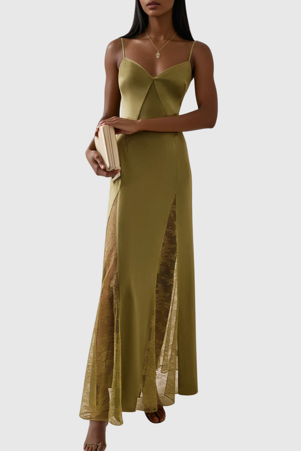 Daley Spaghetti Split Satin Maxi Dress