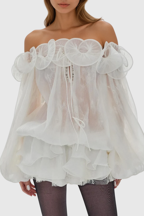 Damjan Balloon Sleeve Mesh Mini Dress