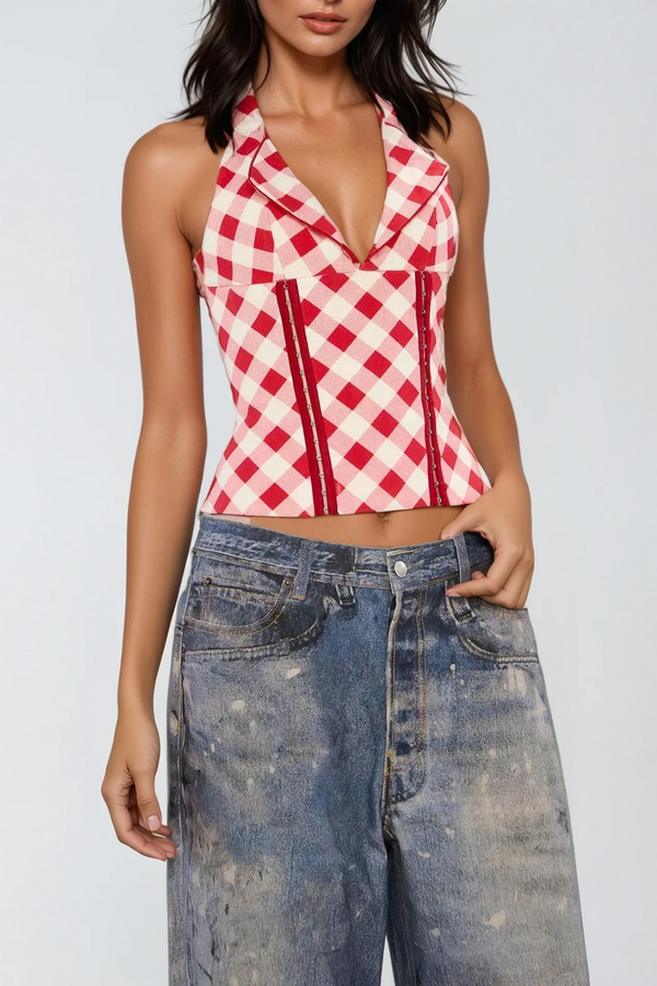 Damodara Grid Bodycon Top