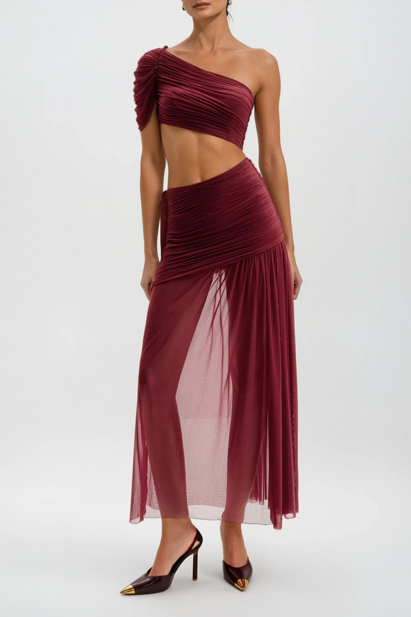 Danail Cutout Asymmetric Midi Dress In Red