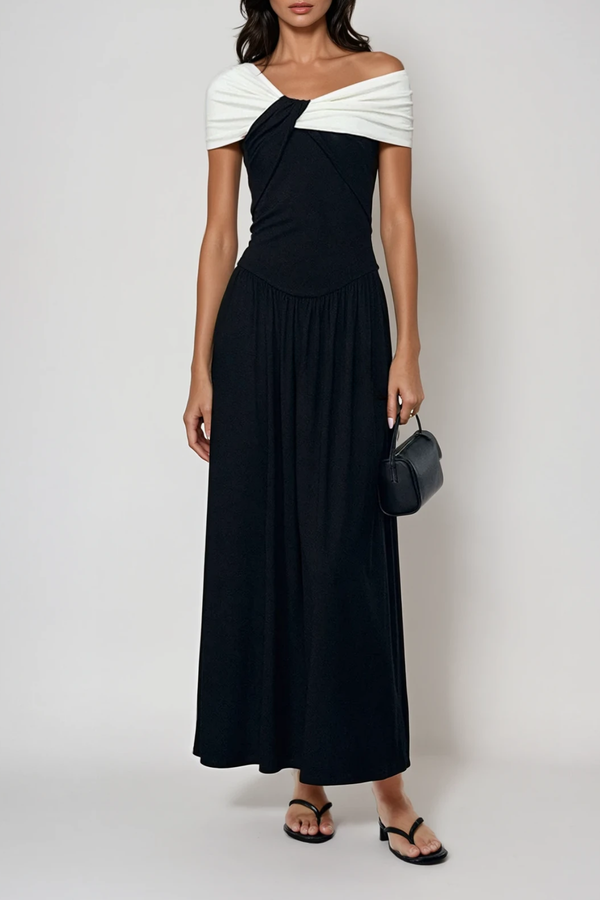 Danel Off Shoulder Ruch Asymmetric Maxi Dress