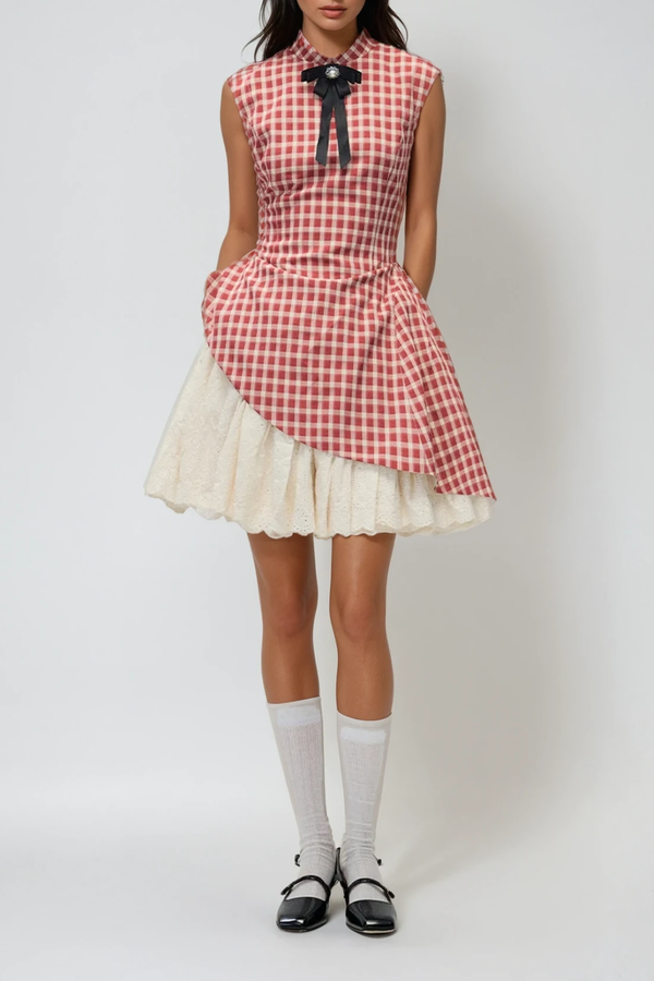 Danette Sleeveless Grid Deconstruct Mini Dress