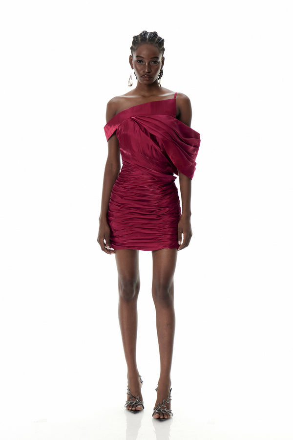 Daniella One Shoulder Asymmetric Ruch Mini Dress