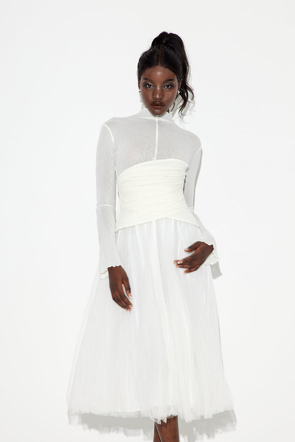 Daniels High Neck Ruch Skirt Set