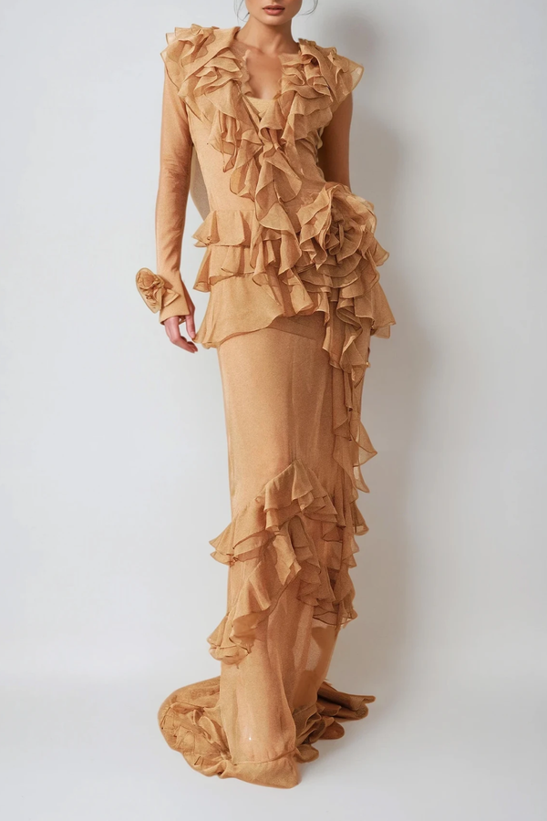 Daniil Flower Ruffle Maxi Dress
