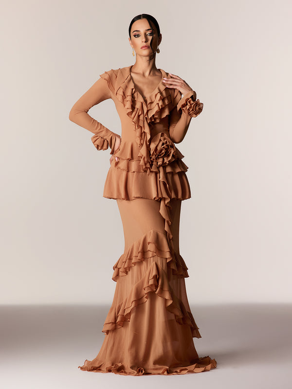 Daniil Flower Ruffle Maxi Dress