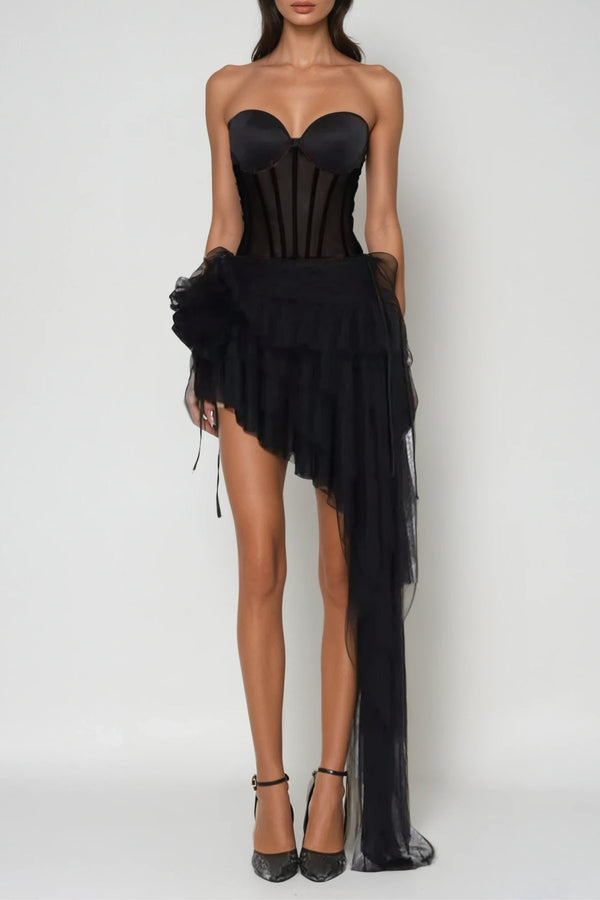 Danish Corset Mesh Asymmetric Mini Dress